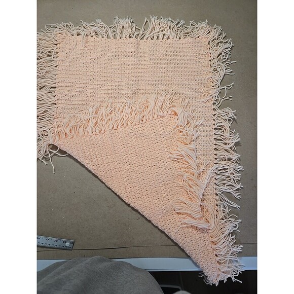 Peach Crocheted Blanket Throw with Fringe Accent Square Shape Handmade 34" x 22" - Picture 1 of 5